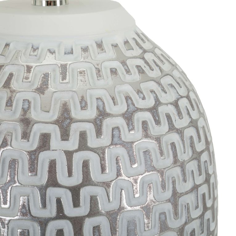 Lampada da Tavolo Bianco Argento Necessaria 1 Lampadina Attacco e27, Paralume - Balosemo