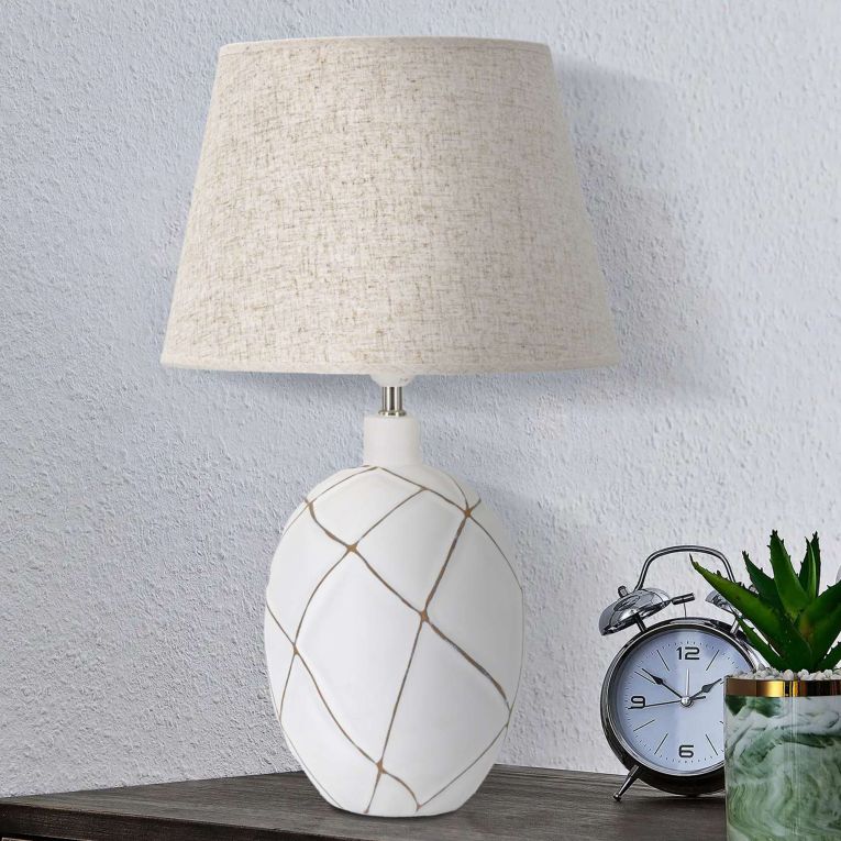 Lampada da Tavolo Bianco Beige Necessaria 1 Lampadina Attacco e27, Paralume - Baha