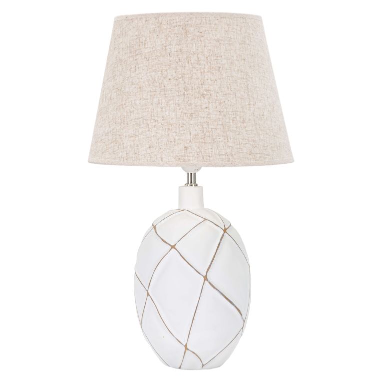 Lampada da Tavolo Bianco Beige Necessaria 1 Lampadina Attacco e27, Paralume - Baha