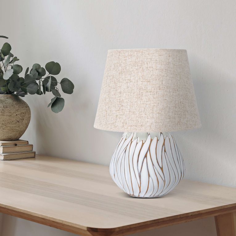 Lampada da Tavolo Bianco Beige Necessaria 1 Lampadina Attacco e27, Paralume - Baka