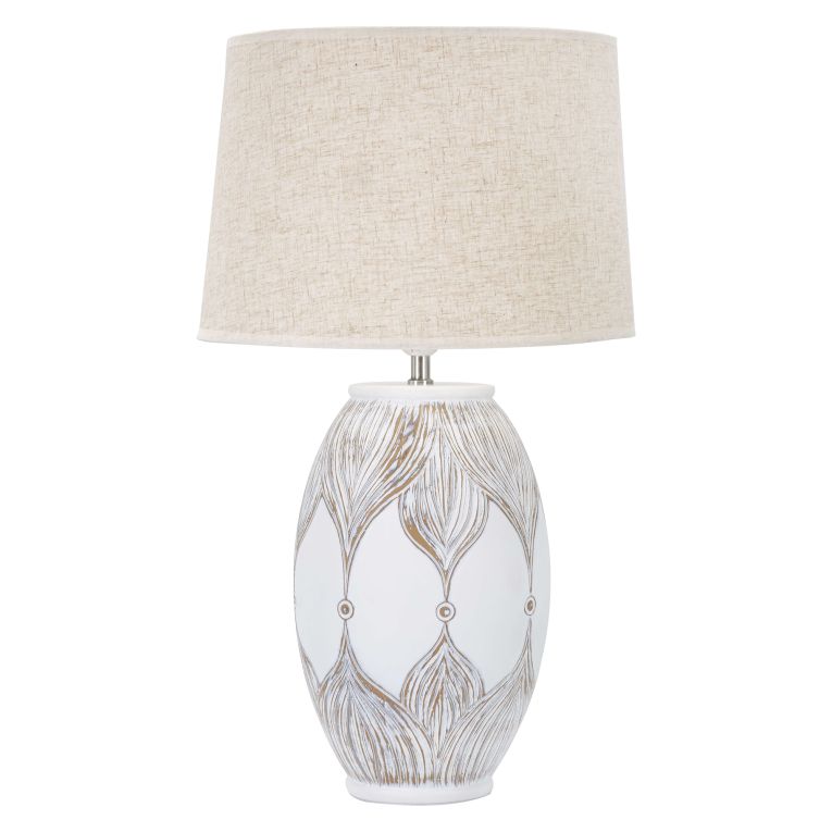Lampada da Tavolo Bianco Beige Necessaria 1 Lampadina Attacco e27, Paralume - Batabaga