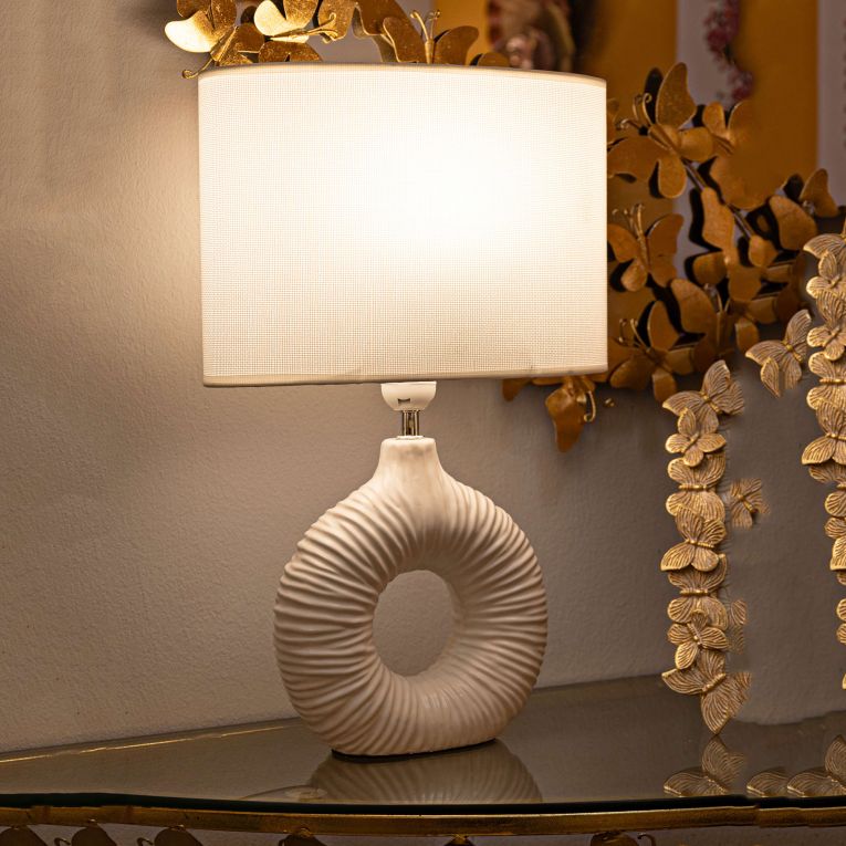 Lampada da Tavolo Bianco Necessaria 1 Lampadina Attacco e14, Paralume - Mirny