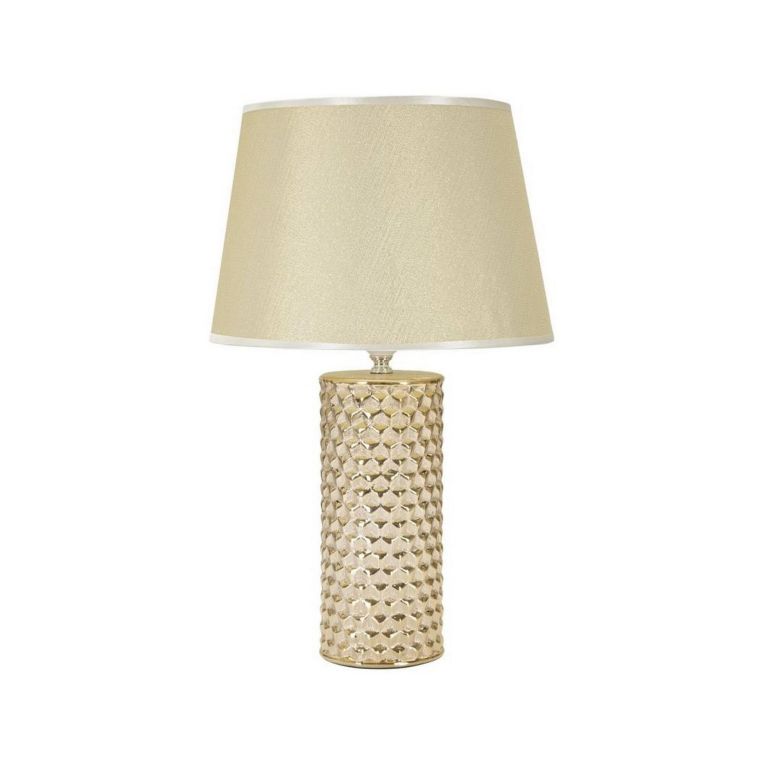 Lampada da tavolo Bono, Luce da scrivania, Luminaria da ufficio, Lampada da lavoro, Bianco e Oro, 30x30 h48 cm