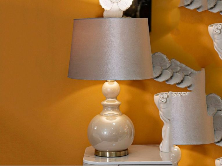 Lampada da tavolo Casto, 38x38 h61 cm, Bianco perla