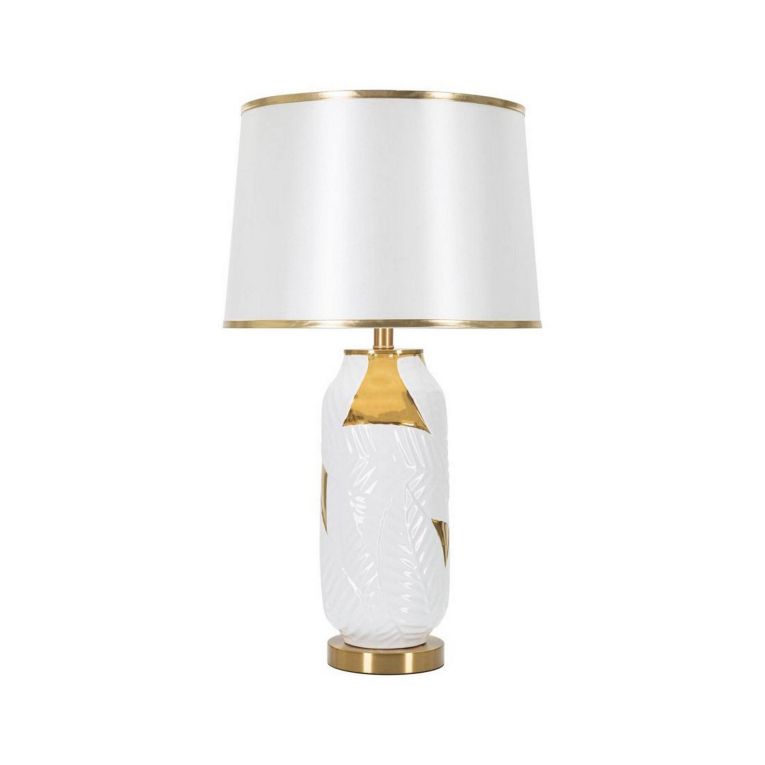 Lampada da tavolo Dalmazzo, Luce da scrivania, Luminaria da ufficio, Lampada da lavoro, 40x40 h70 cm, Bianco e Oro