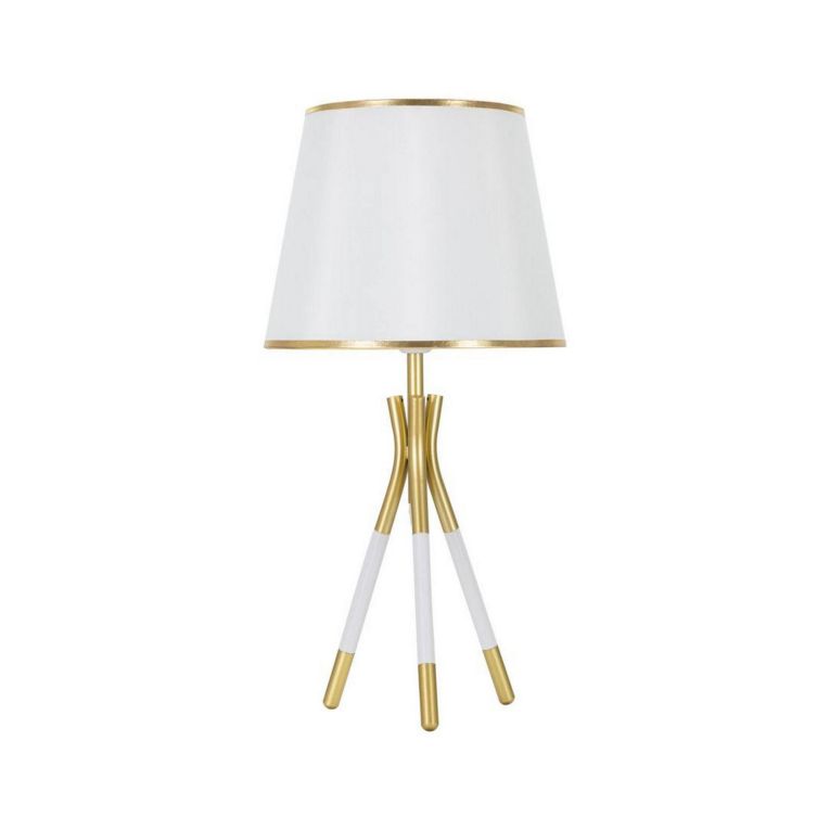 Lampada da tavolo Gongbi, 28x28 h57 cm, Bianco e Oro