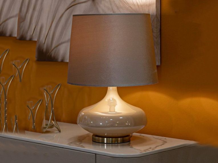 Lampada da tavolo Greci, 35x35 h51 cm, Bianco perla