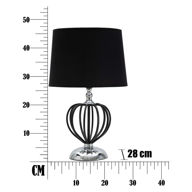 Lampada da Tavolo Nero Argento Necessaria 1 Lampadina Paralume, Attacco e27 - Bundi