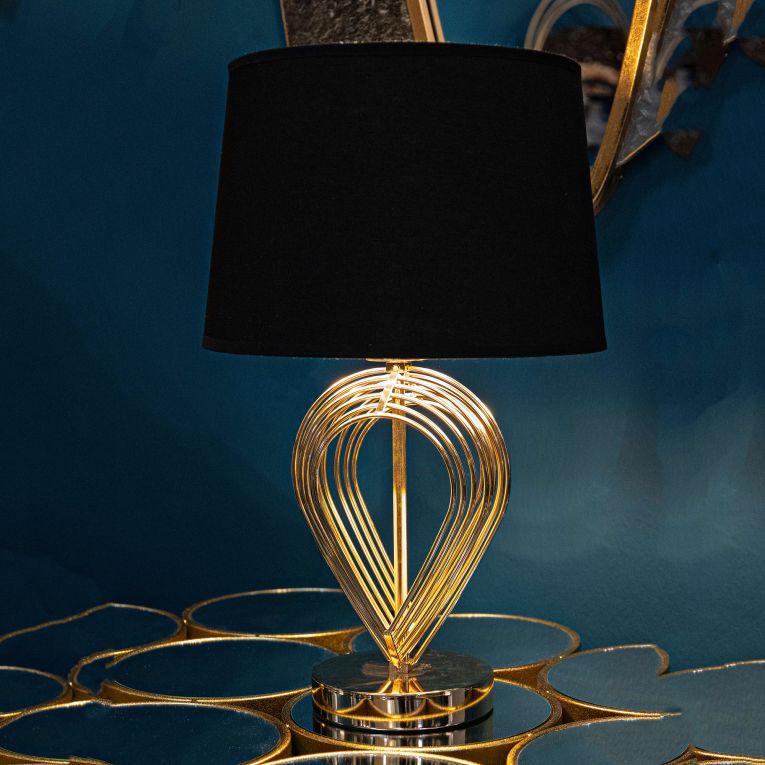 Lampada da Tavolo Nero oro Necessaria 1 Lampadina Attacco e27, Paralume - Nikko