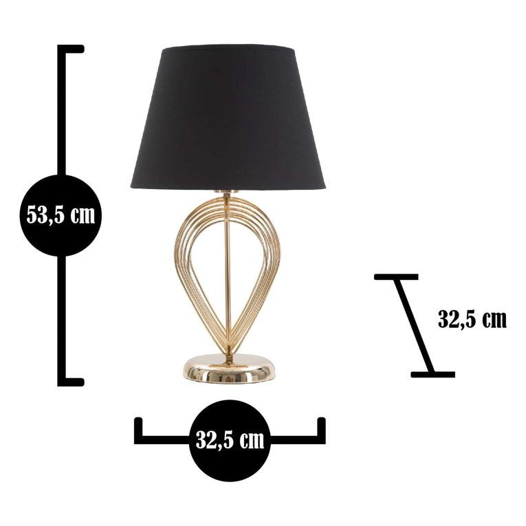 Lampada da Tavolo Nero oro Necessaria 1 Lampadina Paralume, Attacco e27 - Savann