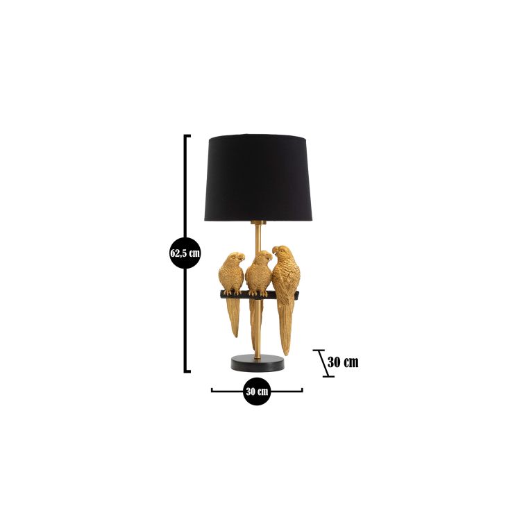 Lampada da Tavolo oro Nero Decorazione con Pappagalli Attacco e27, Paralume - Paia