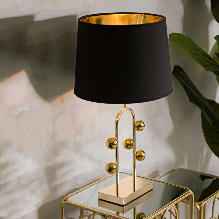 Lampada da Tavolo oro Nero Necessaria 1 Lampadina Attacco e27, Paralume - Babarora
