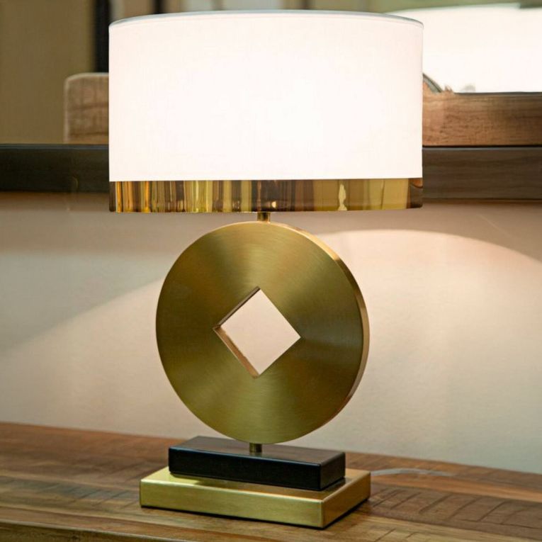 Lampada da tavolo Papier, 30x30 h53 cm, Bianco e Oro