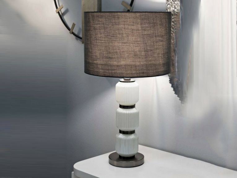Lampada da tavolo Presolana, 33x33 h57 cm, Bianco e Grigio