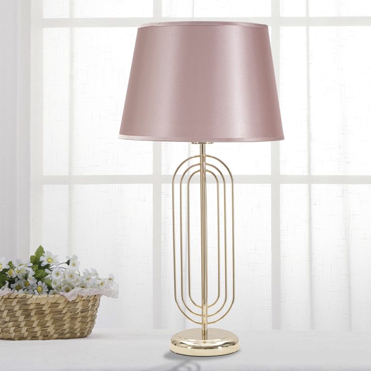 Lampada da Tavolo Rosa oro Necessaria 1 Lampadina Paralume, Attacco e27 - Khajur