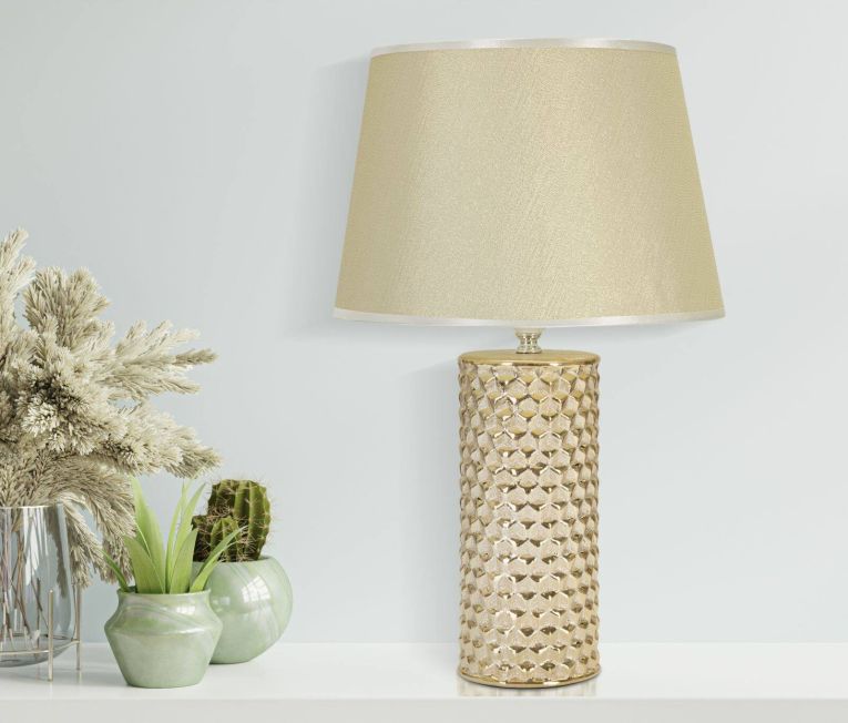Lampada da tavolo Supreme, Bianco e Oro, 30x30 h48 cm