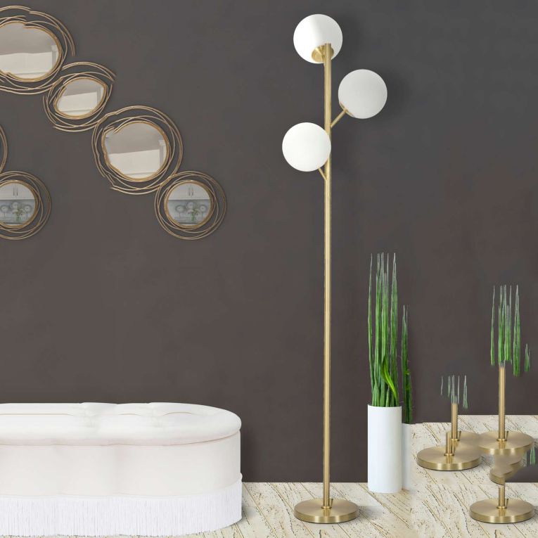 Lampada da Terra Bianco oro Necessarie 3 Lampadine Attacco e14, Interruttore Pedaliera - Kisoro