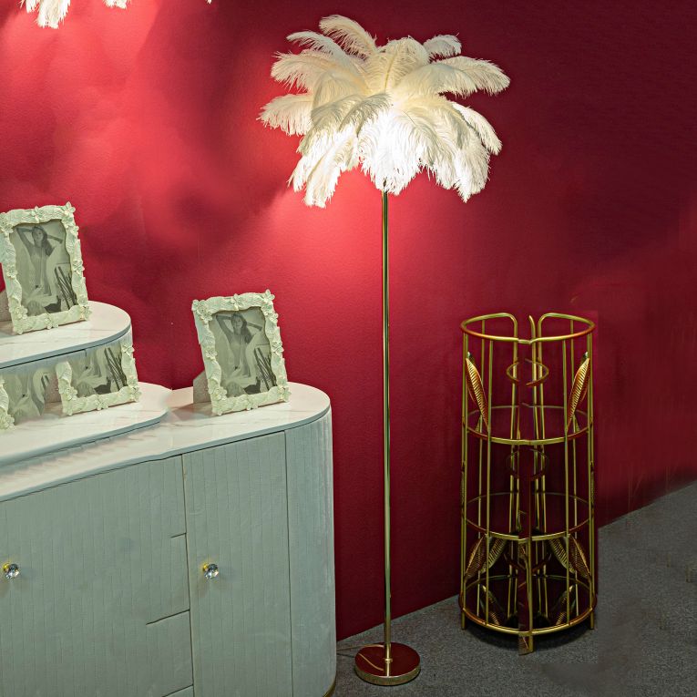Lampada da Terra Bianco oro Necessarie 3 Lampadine Attacco e14, Paralume - Bakamo