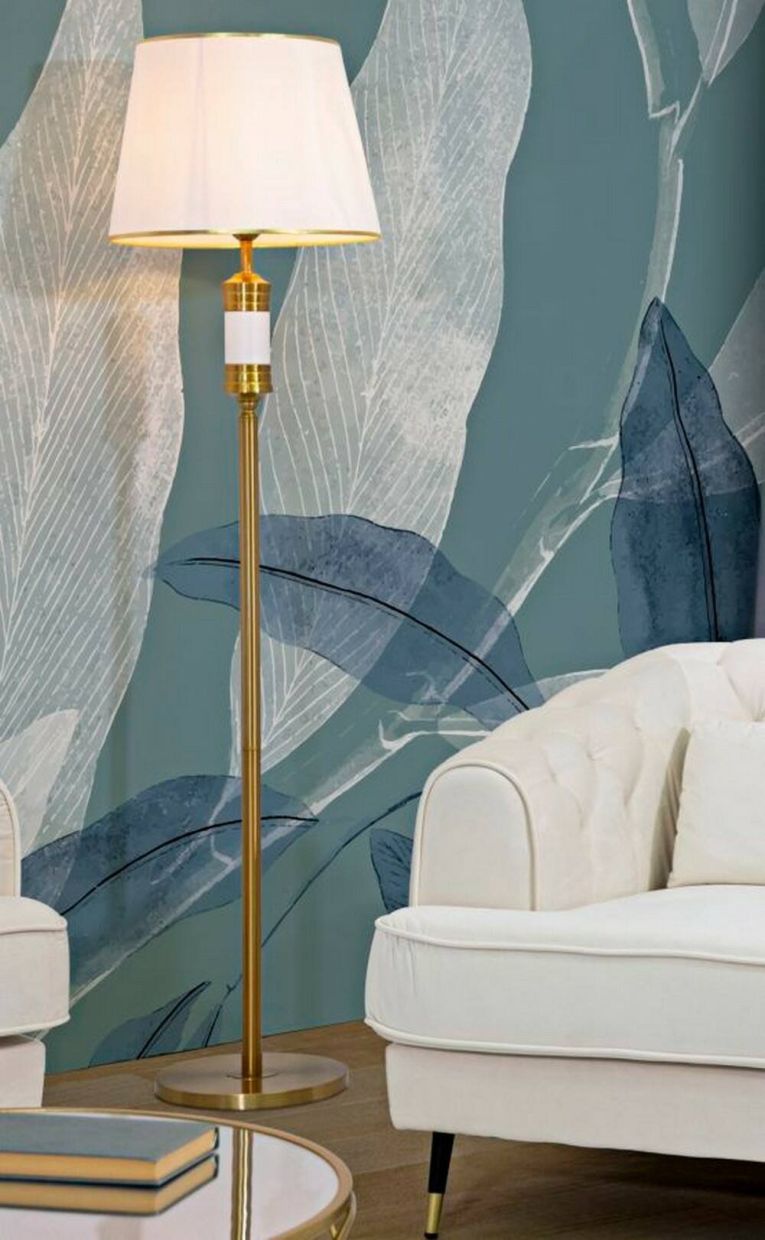 Lampada da terra Bienno, Luce da terra, Lampada da pavimento, Lampada a stelo, 41x41 h160 cm, Bianco e Oro