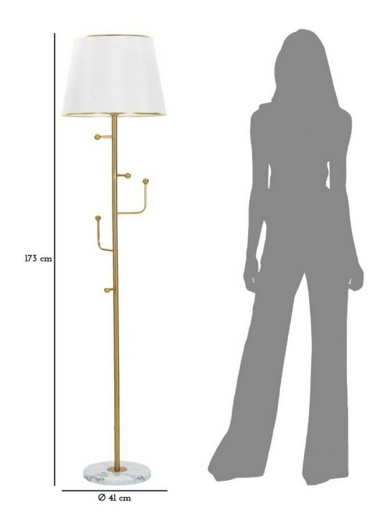 Lampada da terra Borbona, Luce da terra, Lampada da pavimento, Lampada a stelo, 41x41 h173 cm, Bianco e Oro