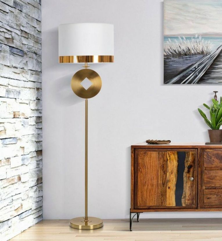 Lampada da terra Bore, Luce da terra, Lampada da pavimento, Lampada a stelo, 40x40 h151 cm, Bianco e Oro
