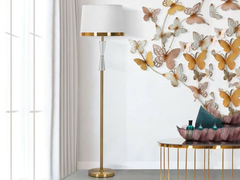 Lampada da terra Craquelure, 40x40 h153 cm, Bianco e Oro