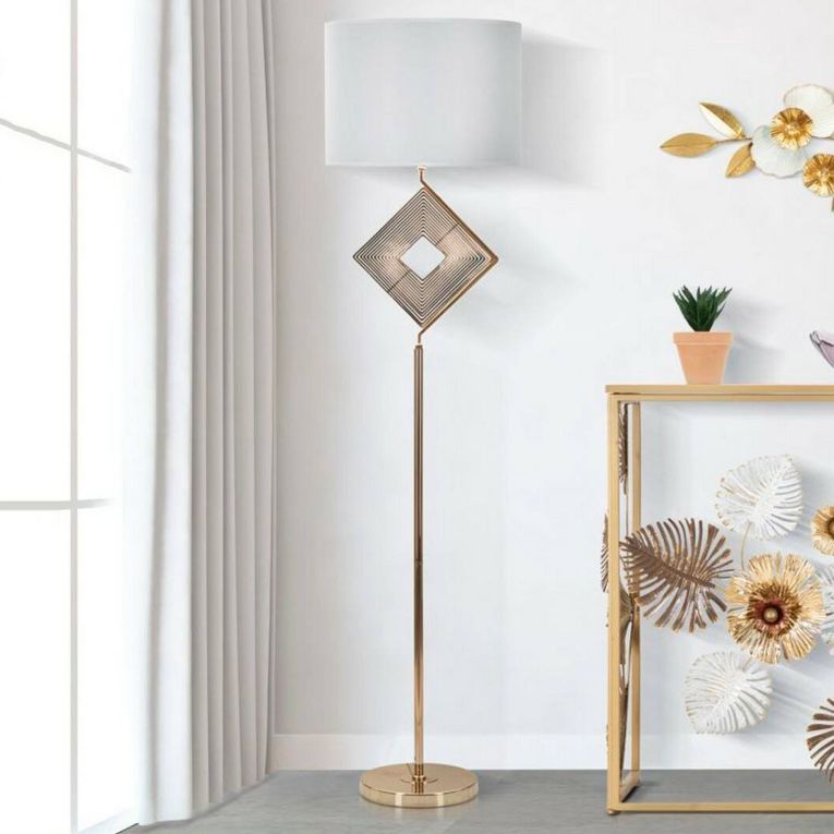 Lampada da terra Inchiostro, 40x40 h161 cm, Bianco e Oro