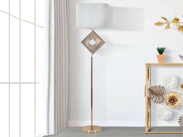Lampada da terra Inchiostro, 40x40 h161 cm, Bianco e Oro