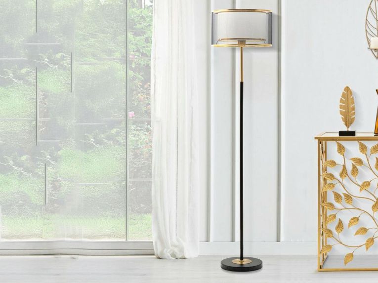 Lampada da terra Marouflage, 35x35 h153 cm, Nero e Oro