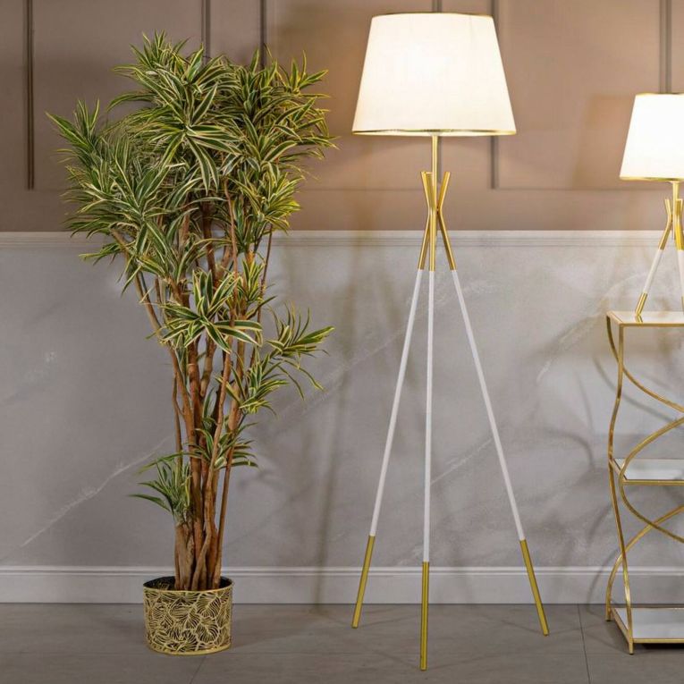 Lampada da terra Murales, 61x61 h154 cm, Bianco e Oro