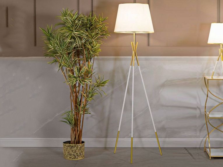Lampada da terra Murales, 61x61 h154 cm, Bianco e Oro