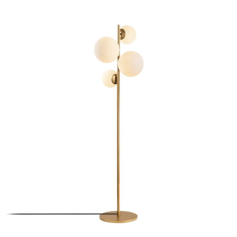 Lampada da Terra oro Bianco Paralume Attacco e 14 max 40 w, Interruttore Connessione Diretta - Mannelli