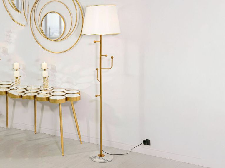 Lampada da terra Tano, 41x41 h173 cm, Bianco e Oro