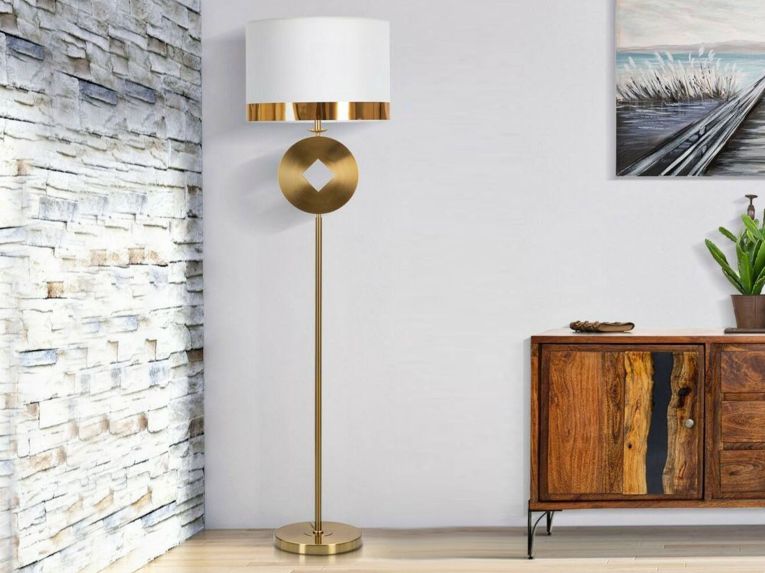 Lampada da terra Telero, 40x40 h151 cm, Bianco e Oro