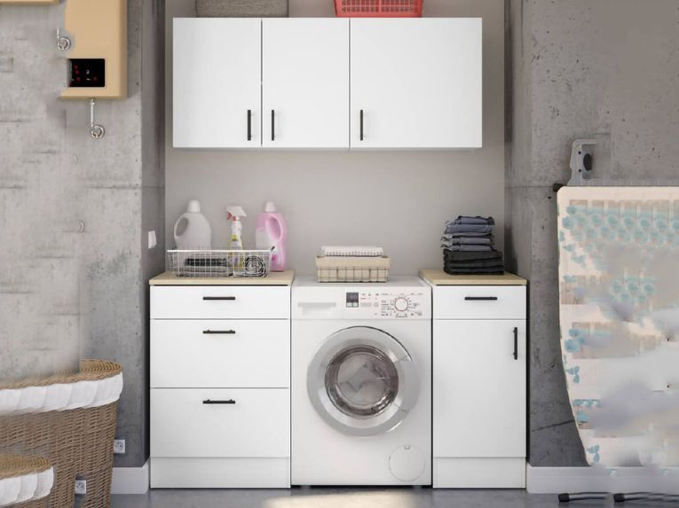 Lavanderia completa moderna 2 armadi e 1 pensile a 3 ante bianca - Sesleria