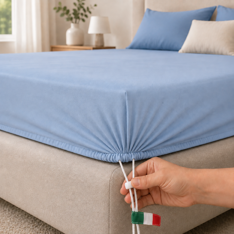Lenzuolo Singolo blu Fiordaliso Sistema di Fissaggio Brevettato Antiscivolo, Cordini Regolabili con Clip di Tensione - Diletto Luxury
