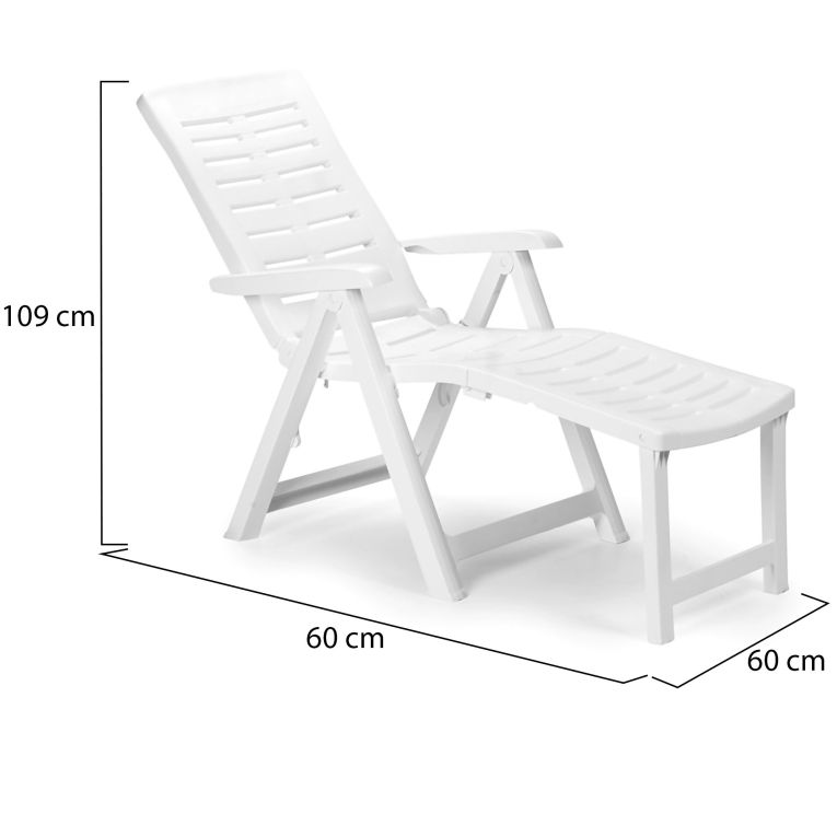 Lettino Prendisole Bianco Pieghevole con Poggiapiedi Peso Supportato 120 kg 60x60x109h cm, Schienale Regolabile Made in Italy - Henagar