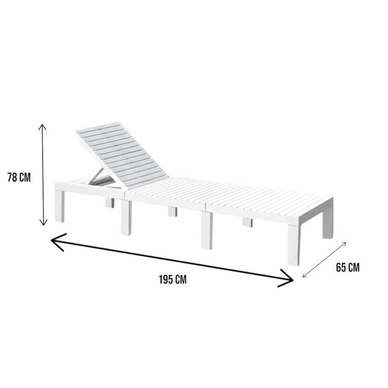 Lettino prendisole Caserta, Sdraio da giardino regolabile, Lettino da esterno, 100 % Made in Italy, 195x65h78 cm, Bianco