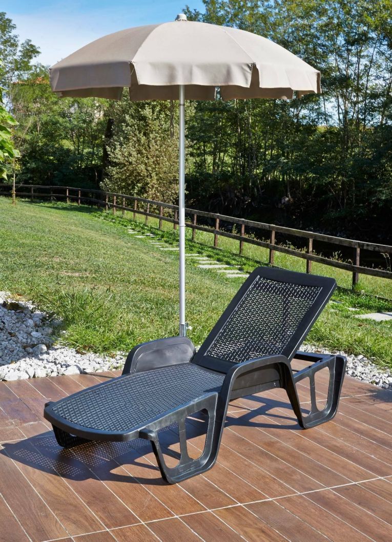 Lettino prendisole Milano, Sdraio da giardino regolabile con braccioli, Lettino da esterno, 100 % Made in Italy, 192x71h100 cm, Antracite