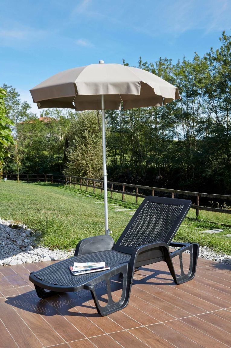 Lettino prendisole Milano, Sdraio da giardino regolabile con braccioli, Lettino da esterno, 100 % Made in Italy, 192x71h100 cm, Antracite