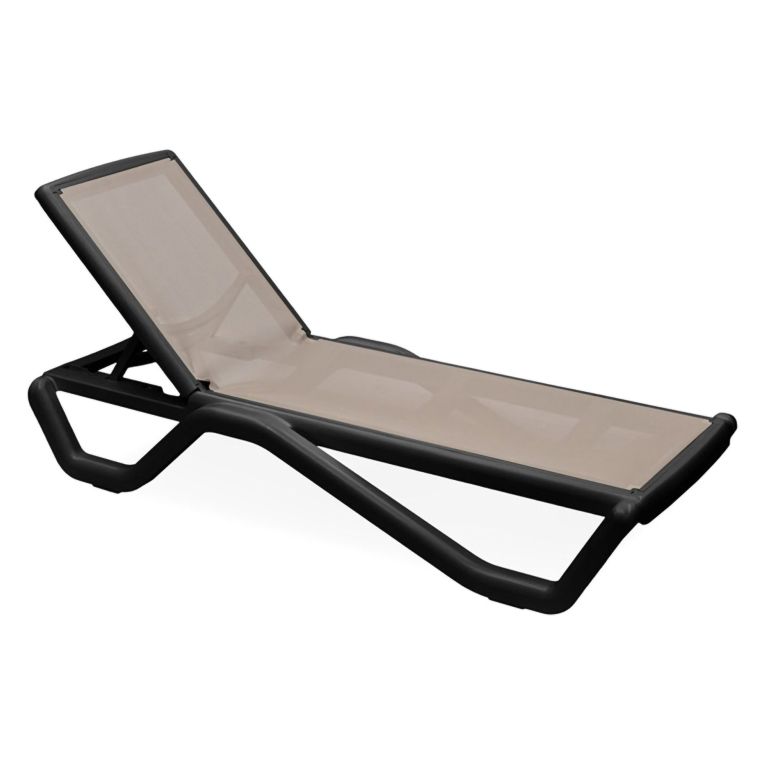 Lettino Prendisole Nero Antracite Beige Impilabile, Regolabile 4 Posizioni Peso Supportato 120 kg 191x57x90h cm, Schienale Regolabile Made in Italy