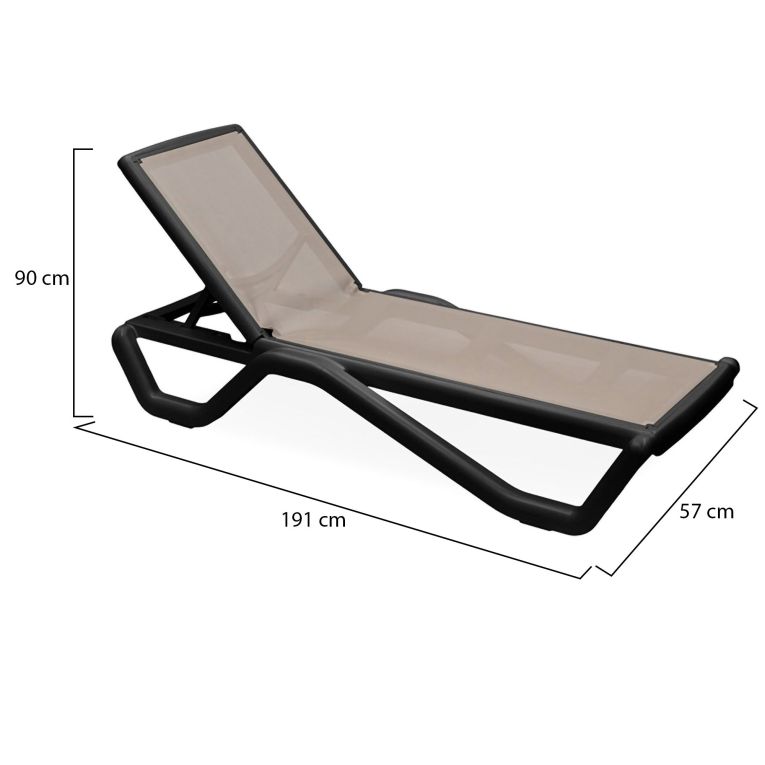 Lettino Prendisole Nero Antracite Beige Impilabile, Regolabile 4 Posizioni Peso Supportato 120 kg 191x57x90h cm, Schienale Regolabile Made in Italy