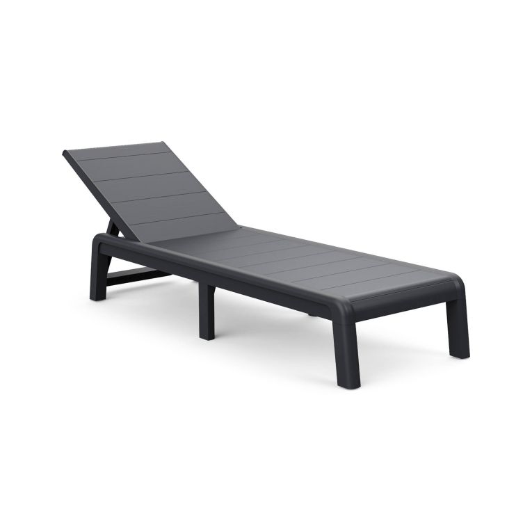 Lettino Prendisole Nero Antracite Finitura a Doghe Peso Supportato 110 kg 58x188x29h cm, Schienale Regolabile - Shawinigan