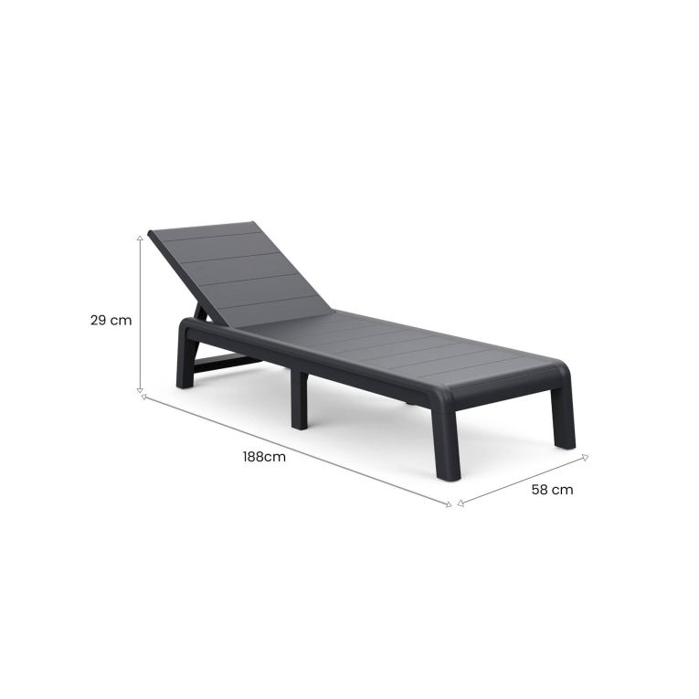 Lettino Prendisole Nero Antracite Finitura a Doghe Peso Supportato 110 kg 58x188x29h cm, Schienale Regolabile - Shawinigan