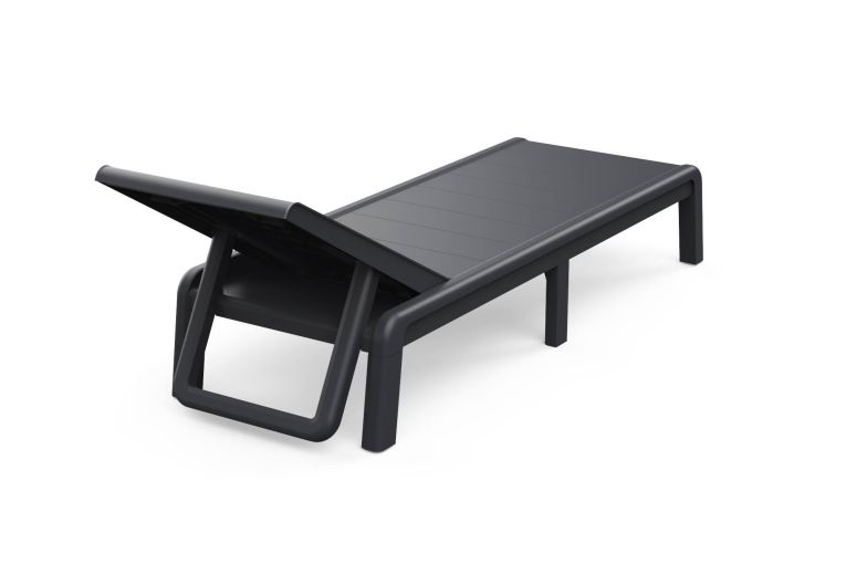 Lettino Prendisole Nero Antracite Finitura a Doghe Peso Supportato 110 kg 58x188x29h cm, Schienale Regolabile - Shawinigan