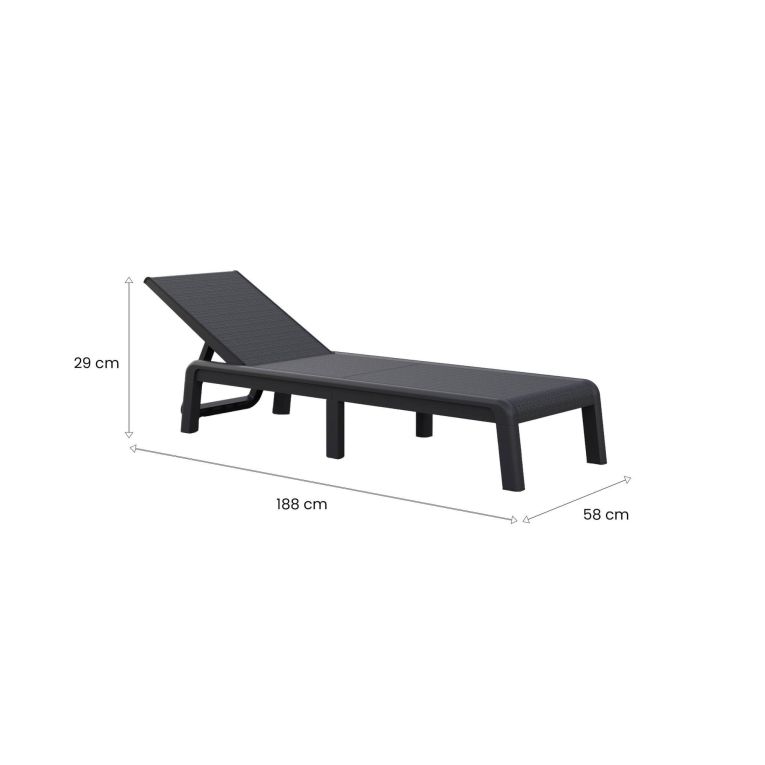 Lettino Prendisole Nero Antracite Finitura Quadrettata Peso Supportato 110 kg 58x188x29h cm, Schienale Regolabile - Shawinigan