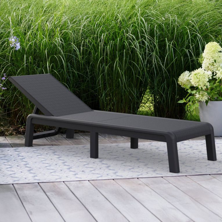 Lettino Prendisole Nero Antracite Finitura Quadrettata Peso Supportato 110 kg 58x188x29h cm, Schienale Regolabile - Shawinigan