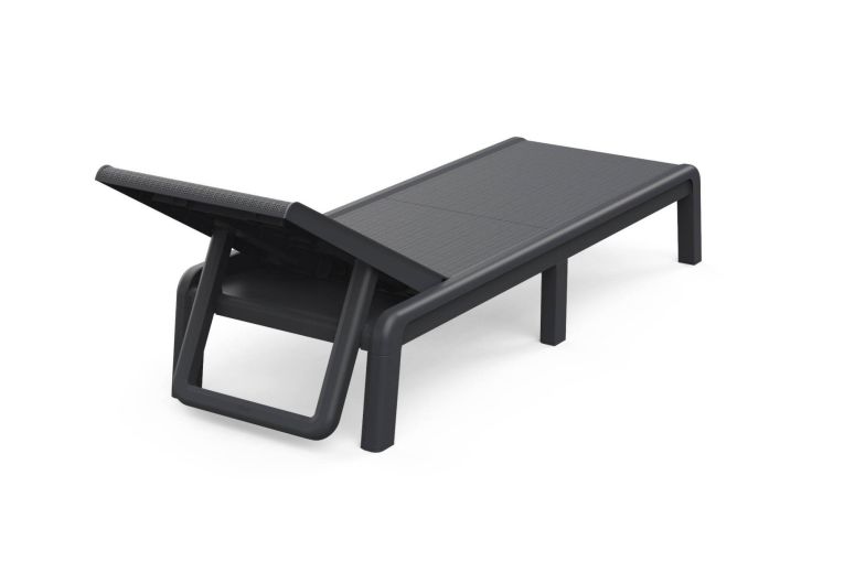 Lettino Prendisole Nero Antracite Finitura Quadrettata Peso Supportato 110 kg 58x188x29h cm, Schienale Regolabile - Shawinigan