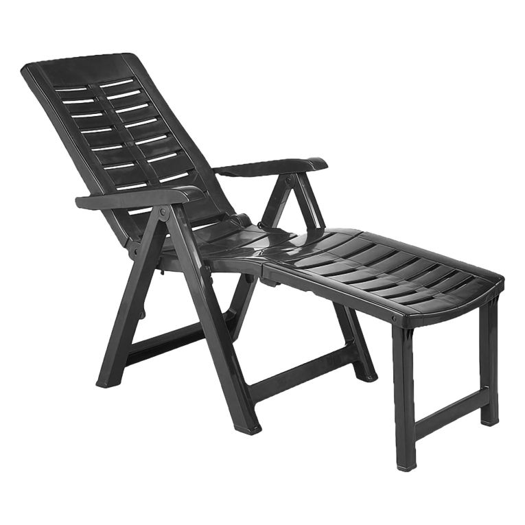 Lettino Prendisole Nero Antracite Pieghevole con Poggiapiedi Peso Supportato 120 kg 60x60x109h cm, Schienale Regolabile Made in Italy - Townley