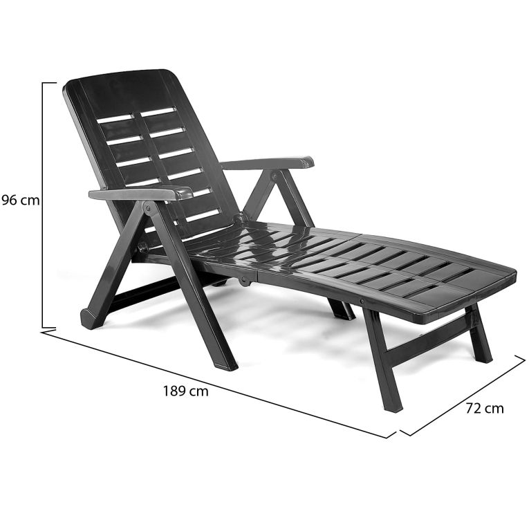 Lettino Prendisole Nero Antracite Ruote Pieghevole 189x72x96h cm, Peso Supportato 120 kg Made in Italy - Noahs
